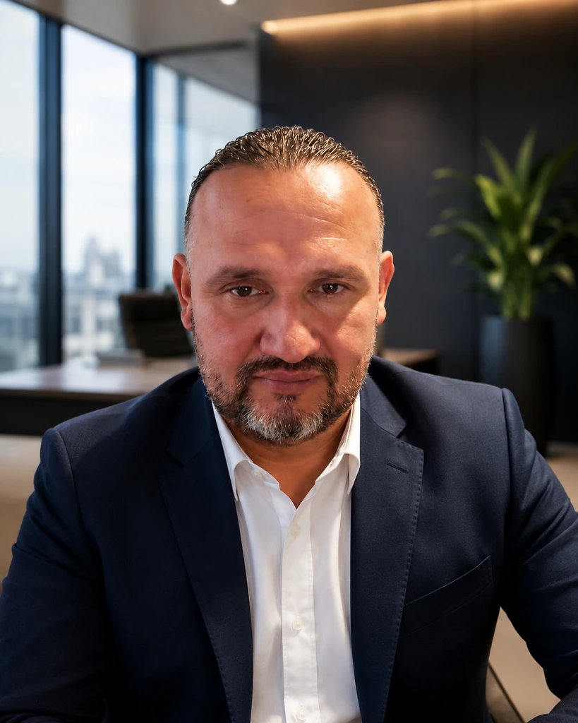 Cristian Eduardo Mantilla, directivo de Expert Clean Colombia, en retrato corporativo profesional dentro de una oficina moderna.